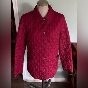 LL Bean Women’s Red Quilted Padded Plaid Lined Chore Jacket Size Medium Petite